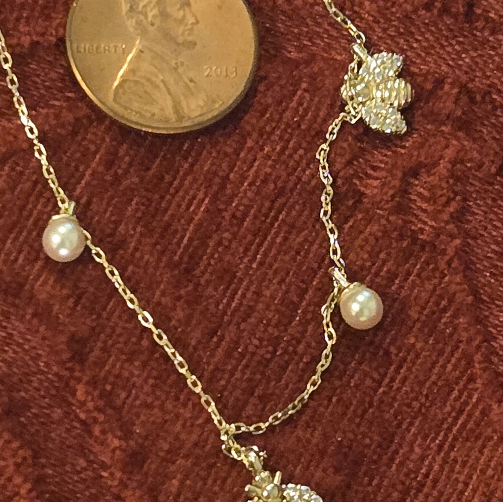 Dainty Faux Pearl And Bumblebee Vermeil Necklace